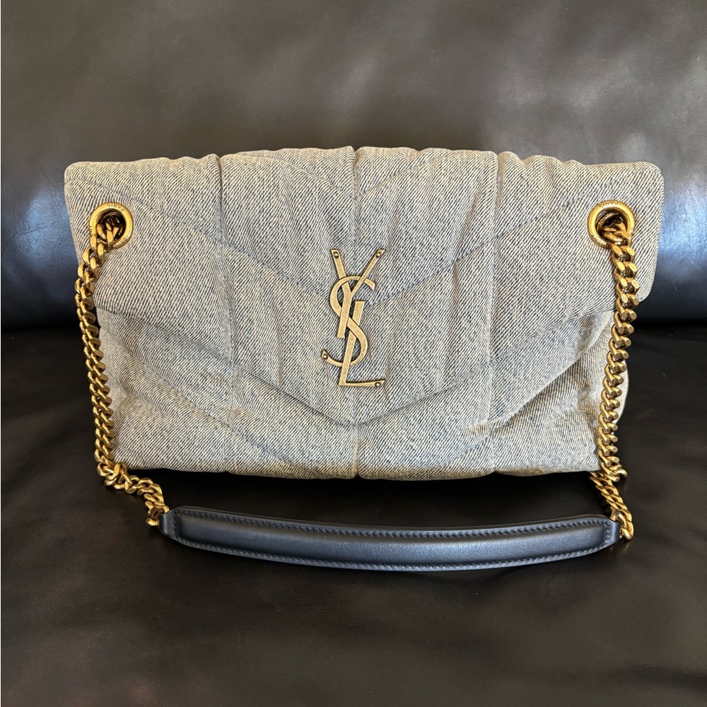 NEW Saint Laurent Lou Quilted Denim Medium Bag  authentic